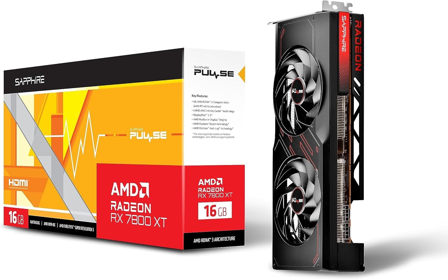 Տեսաքարտ 16GB Sapphire Radeon RX 7800 XT Pulse Radeon 11330-02-20G (19500MHz, GDDR6, 256bit, 2xHDMI/2xDP)