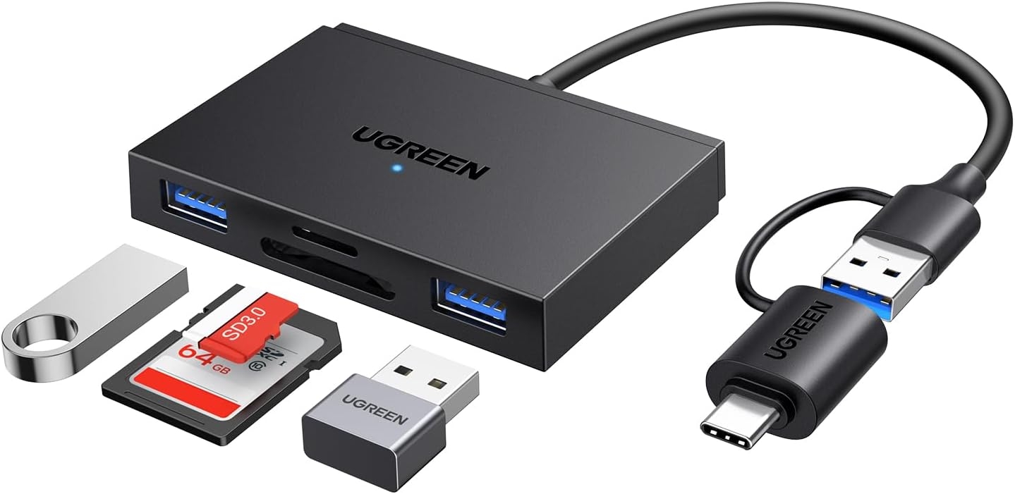 Карт-ридер Ugreen 45167 (2xUSB 3.0, TF/SD/MS, Black)