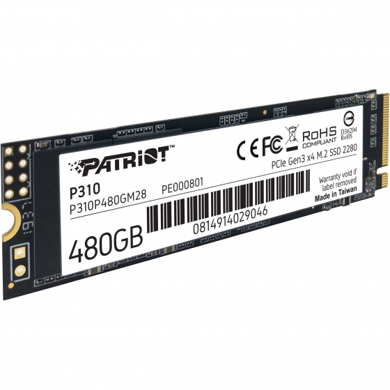 Накопитель SSD M.2 480GB Patriot P310P480GM28 P310 (M.2 2280 PCI-E, Reading 1700 MB/s, Writing 1500 Mb/s)