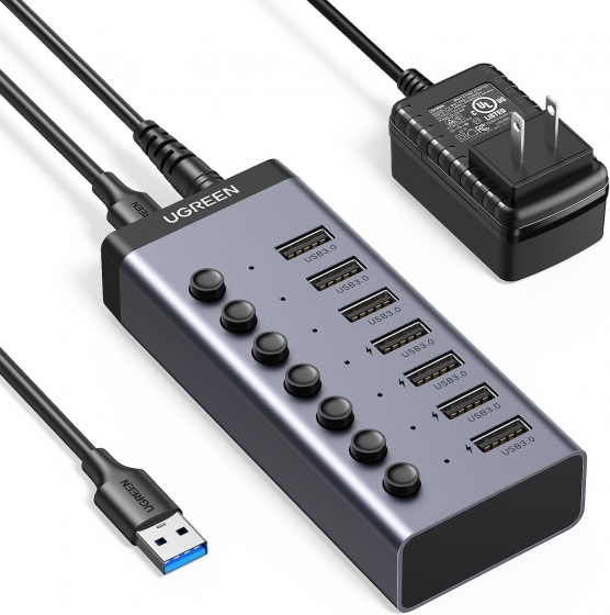 Коммуникатор USB-C to 7-Port USB-A HUB UGREEN  CM481(7Port USB 3.0 Black)