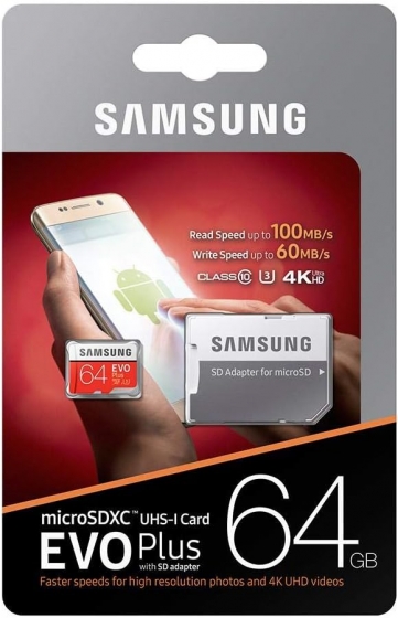 Memory Card Micro SD Samsung EVO Plus 64GB MB-MC64SA/EU (w/Adapter, Class 10)