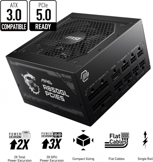 Блок питания 850W MSI MAG A850GL 80+ Gold (Full Modular, ATX 3.0)