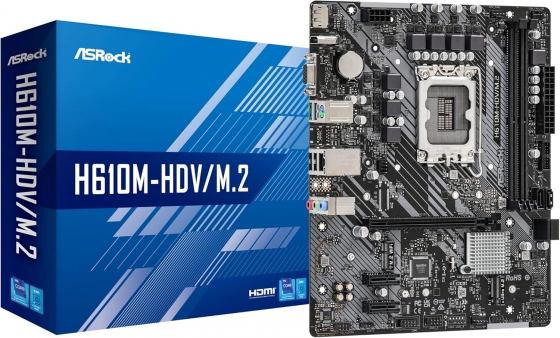 Мат. плата ASROCK H610M-HDV/M.2 R2.0 (S-1700, H610, VGA, HDMI, DP, 2xPCI-E, 2DDR4, SATA3, GbLAN)