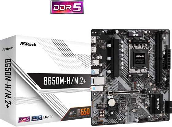 MB Asrock B650M-H/M.2+ (S-AM5, B650, HDMI, DP, 3PCI-E, 2xDDR5, M.2, SATAIII RAID, SATA3, GbLAN)