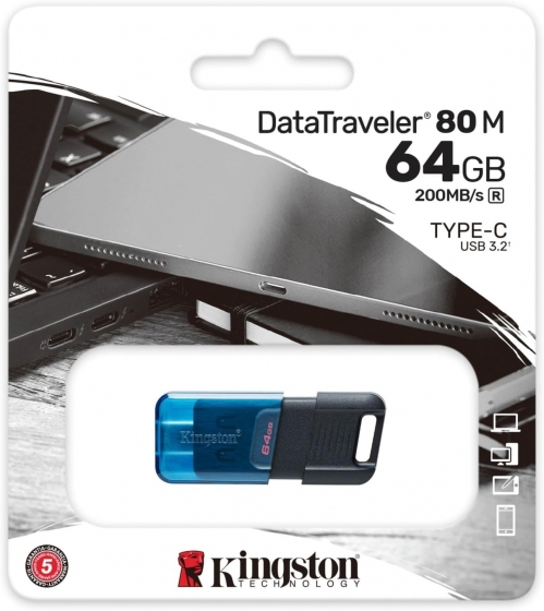 Флешка USB 64GB Kingston DataTraveler 80M (USB-C, Black)